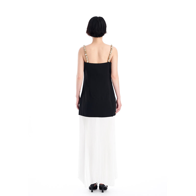 BLACK CRINKLED CHIFFON PANEL CAMI MAXI DRESS