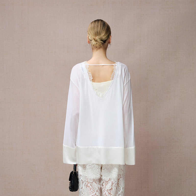 KNIT PANEL LONG SLEEVE T-SHIRT