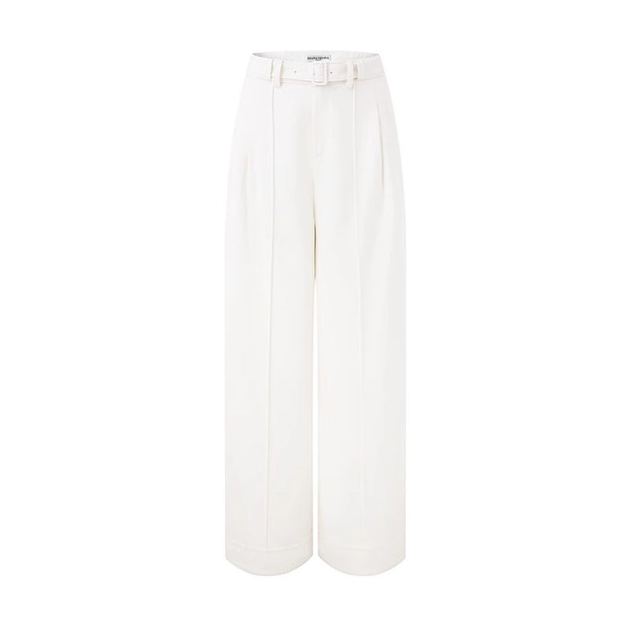 WHITE BELTED STRAIGHT-LEG WIDE PANTS