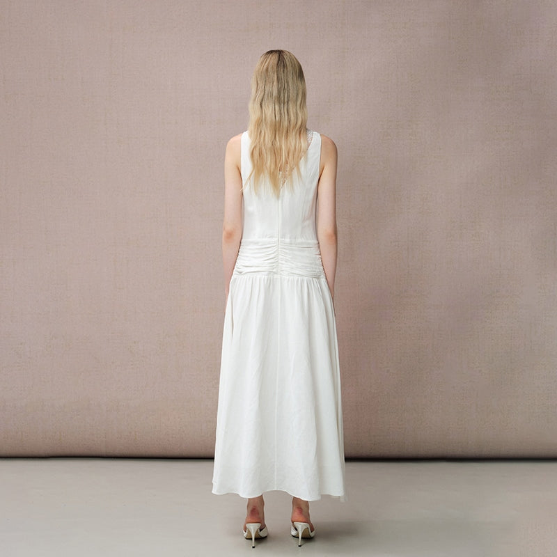 WHITE V-NECK SPLIT MAXI DRESS