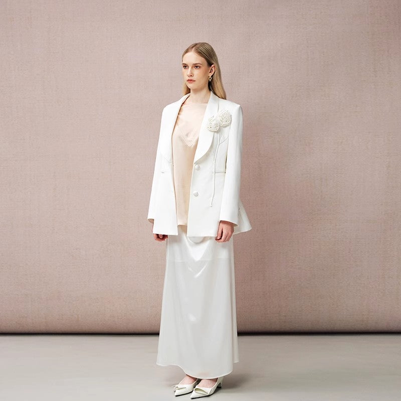 WHITE ACETATE SKIRT