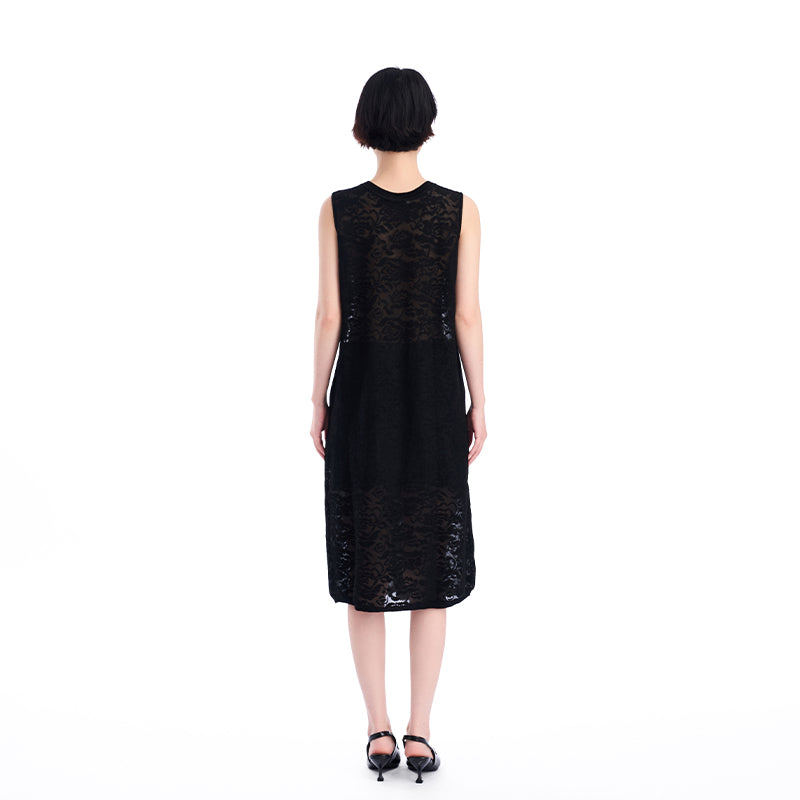 BLACK JACQUARD SLEEVELESS DRESS