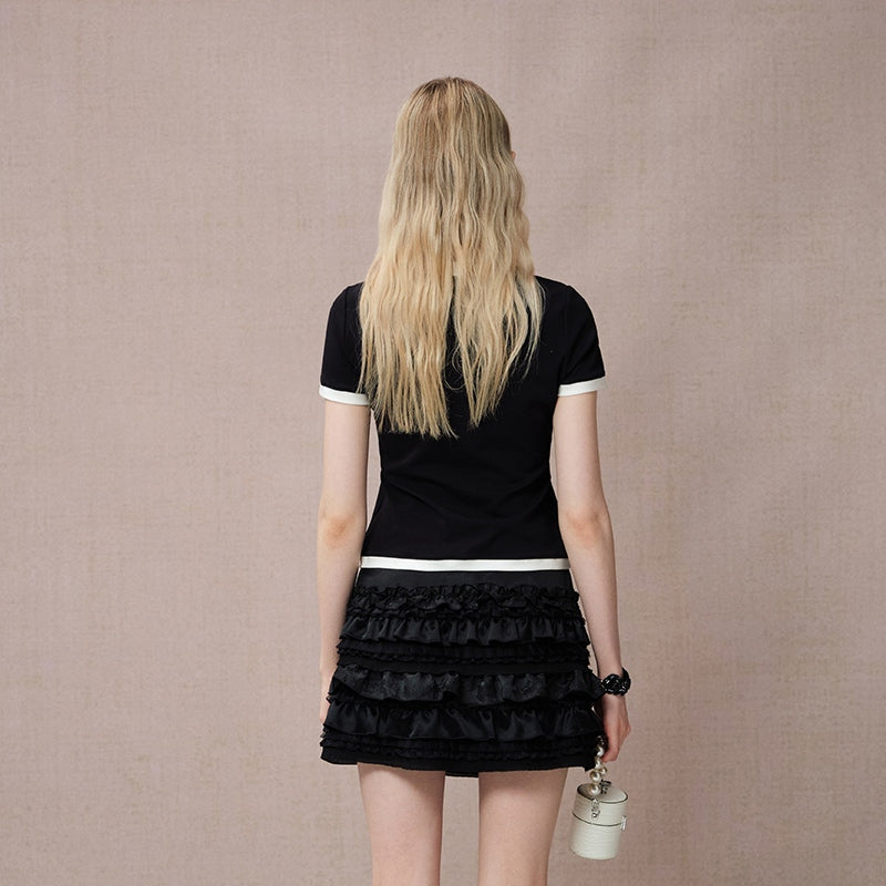 CAT PRINT COLORBLOCK SHORT SLEEVE