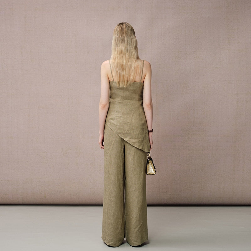 GREEN COTTON-LINEN PANTS