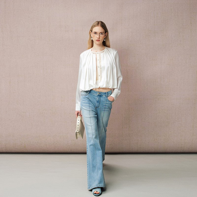 ACETATE LACE PATCHWORK LAYERED SHIRT