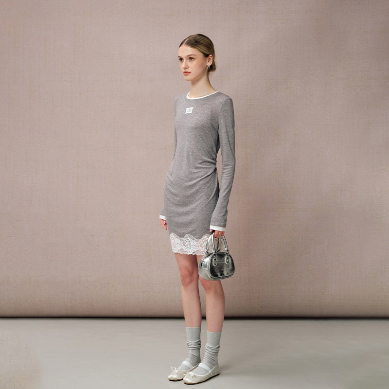 KNIT PATCHWORK LACE EMBROIDERED DRESS