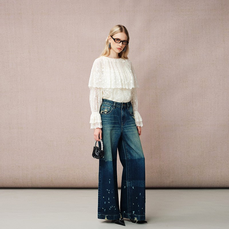 LACE SHAWL COLLAR BLOUSE