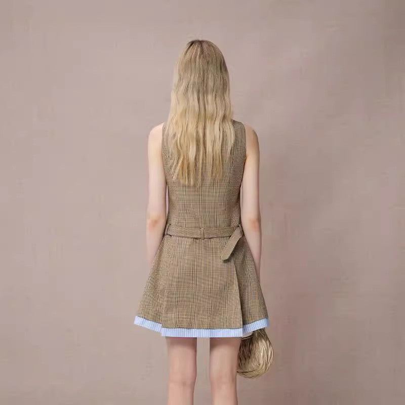 PLAID AND STRIPE PATCHWORK DRESS