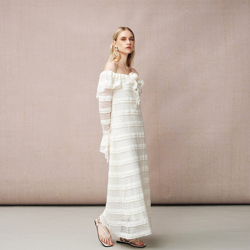 OFF-SHOULDER LACE LONG-SLEEVE DRESS
