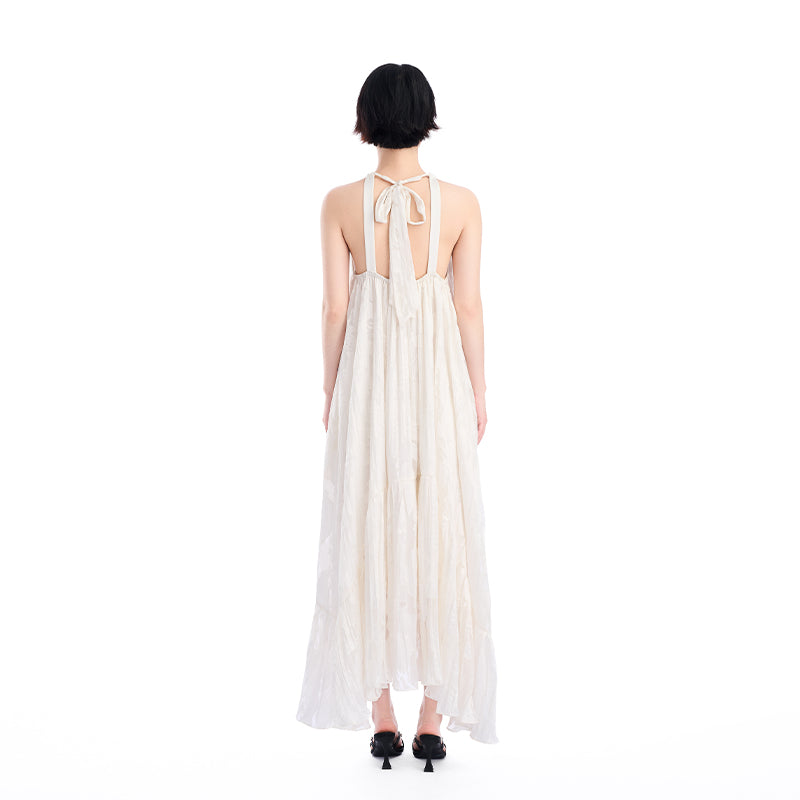 WHITE HALTER NECK MAXI DRESS
