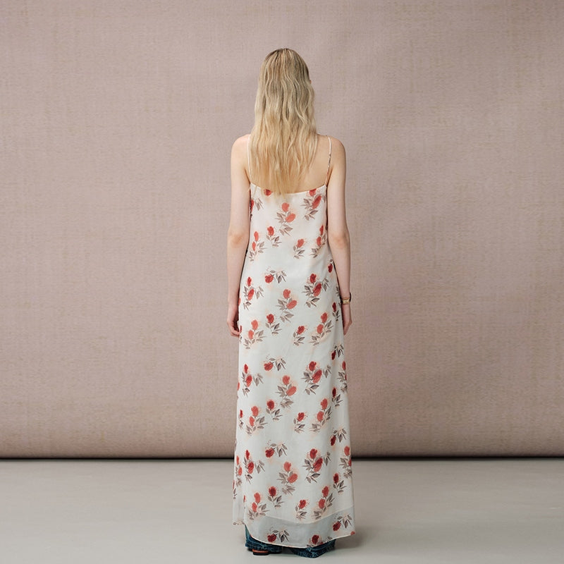 ROSE PRINT CHIFFON STRAPPY DRESS