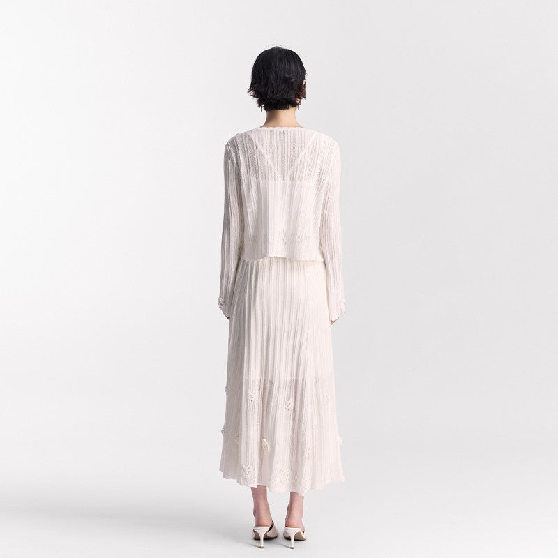 WHITE CROCHET LONG SLEEVE CARDIGAN