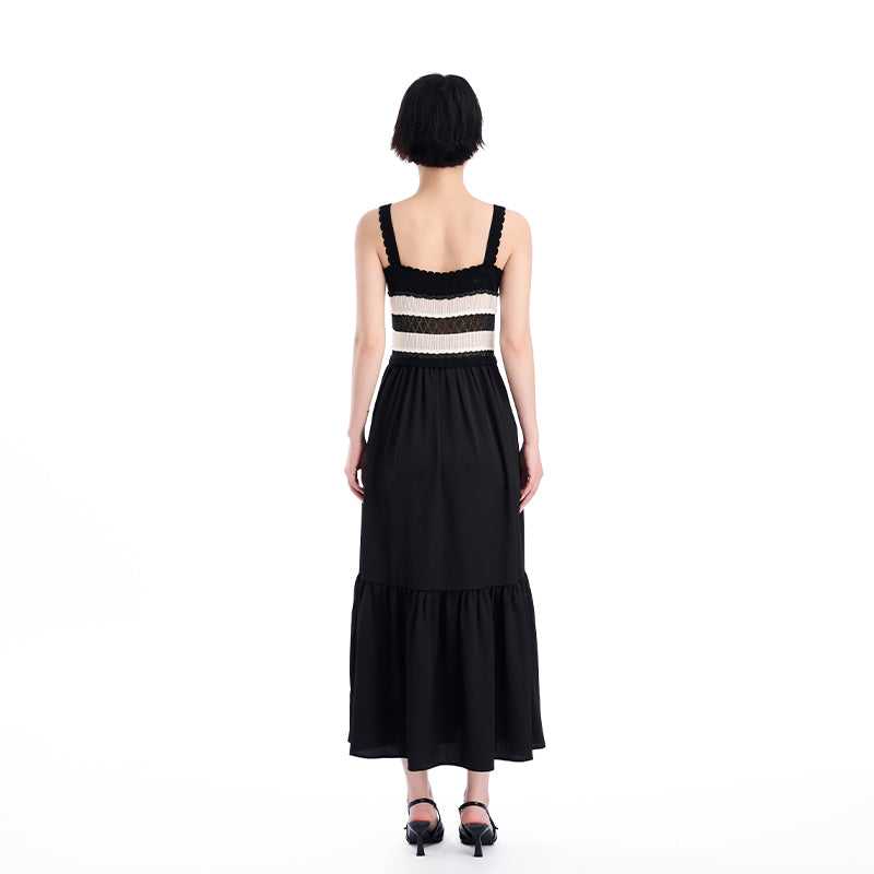 STRIPED EYELET KNIT PATCHWORK DRESS