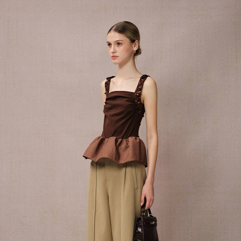 COFFEE EMBELLISHED BUD KNIT VEST