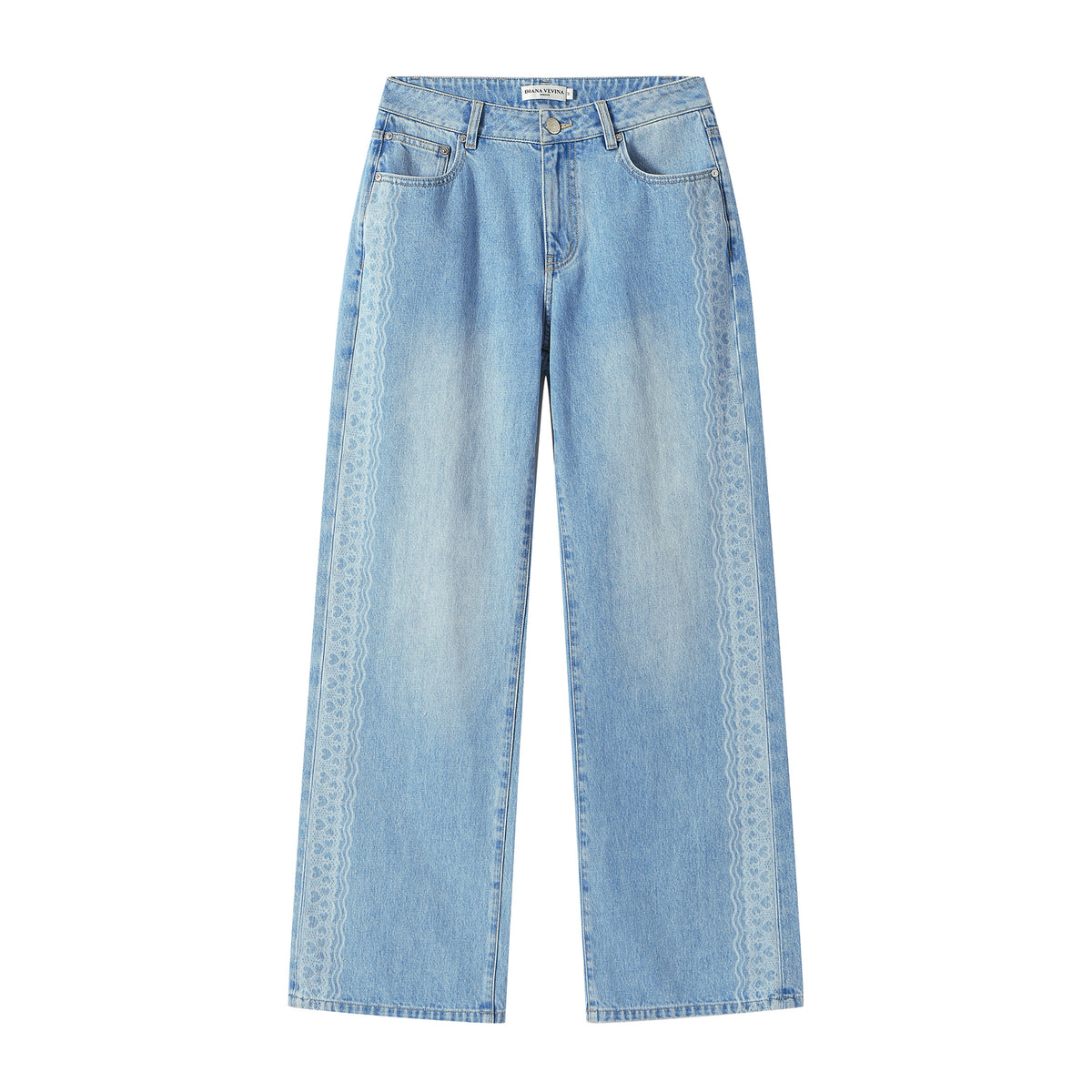 Lace Print Wide Leg Jeans