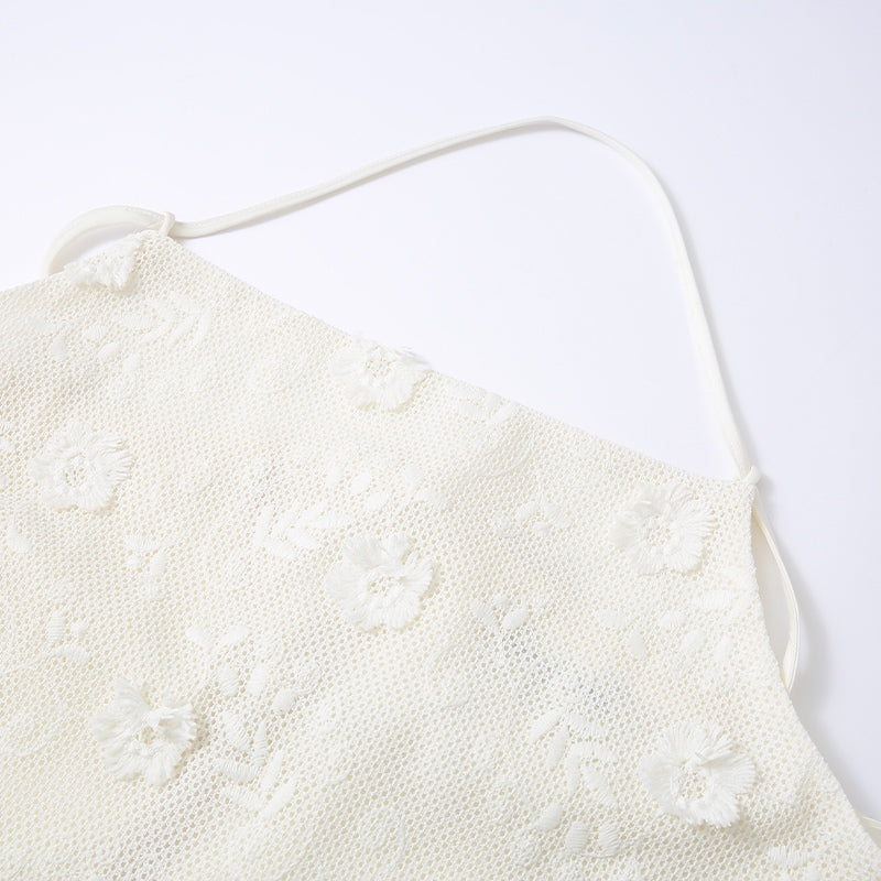 EYELET LACE FLORAL CONVERTIBLE TIE SLEEVELESS TOP