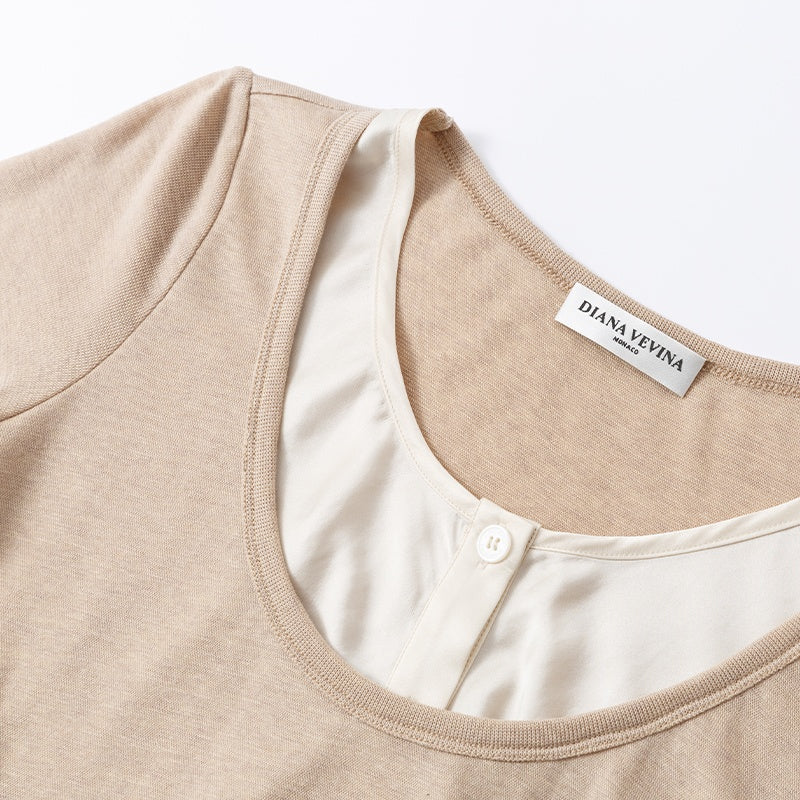 KNIT PATCHWORK ACETATE SHORT SLEEVE T-SHIRT