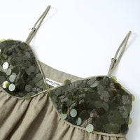 GREEN LINEN SEQUIN PANEL CAMI