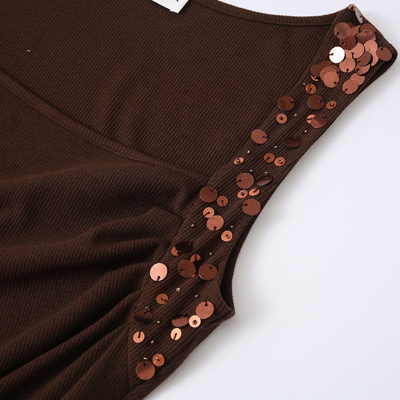 COFFEE EMBELLISHED BUD KNIT VEST
