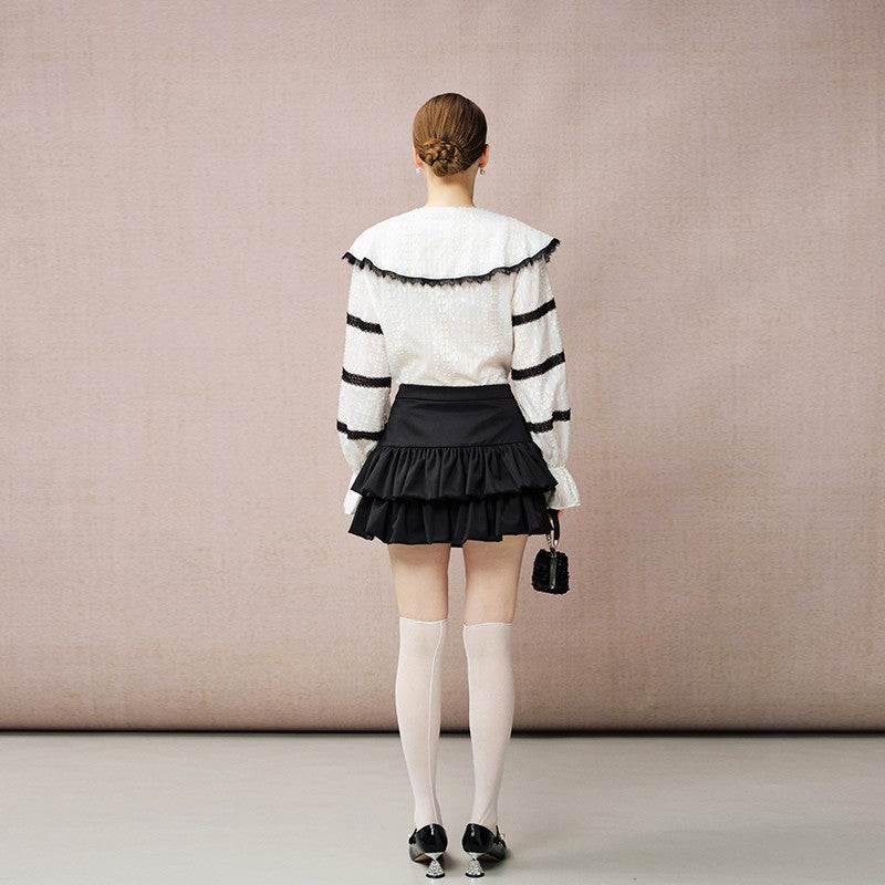 BLACK TIERED RUFFLE SKIRT