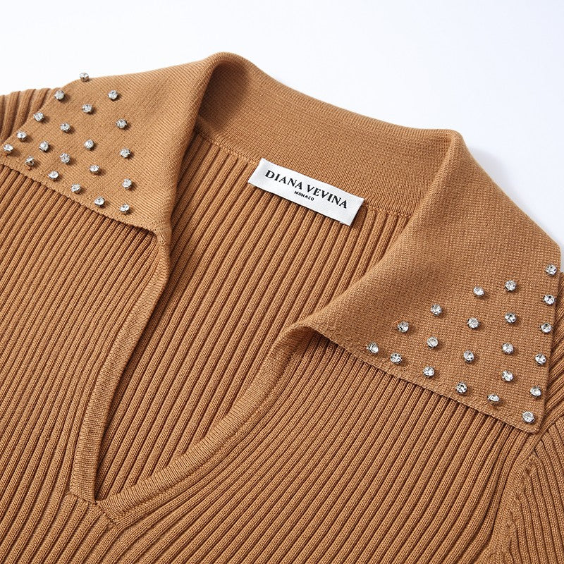 COFFEE RHINESTONE EMBELLISHED BASE SHIRT