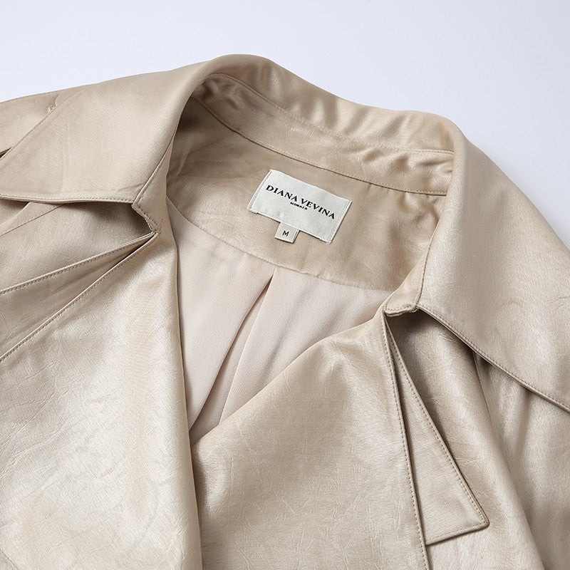 SATIN DOUBLE-LAYER COLLAR LONG TRENCH COAT
