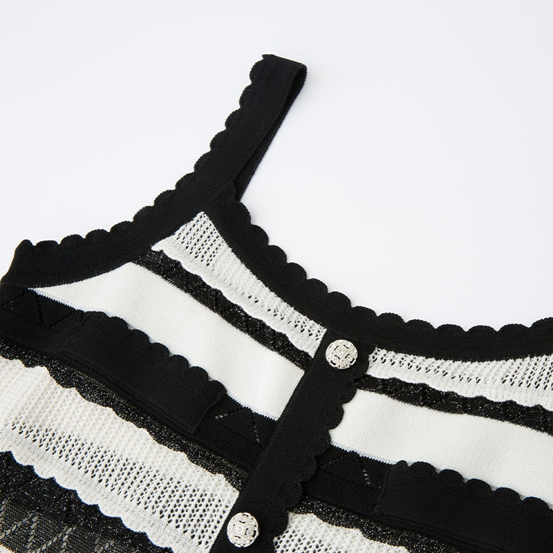 STRIPED EYELET KNIT PATCHWORK DRESS