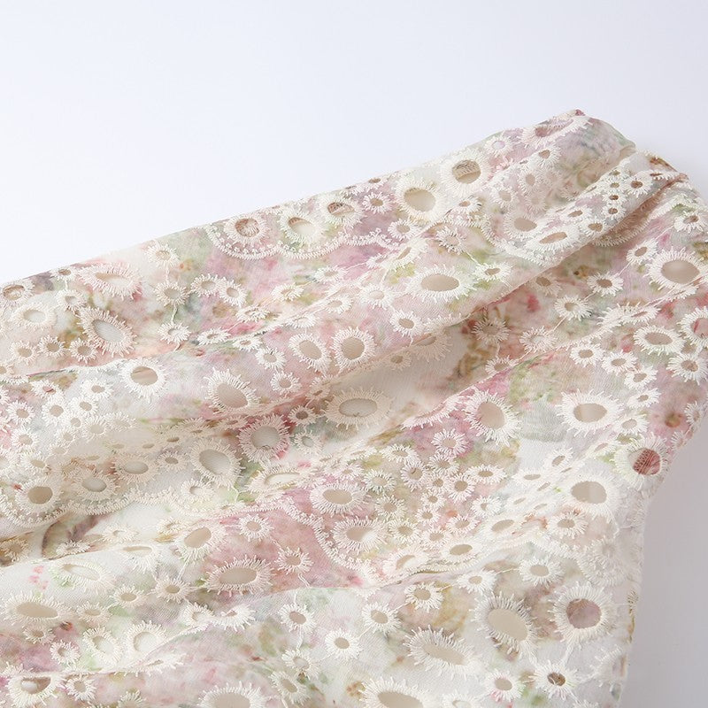 ONE-SHOULDER PINK EYELET EMBROIDERED DRESS