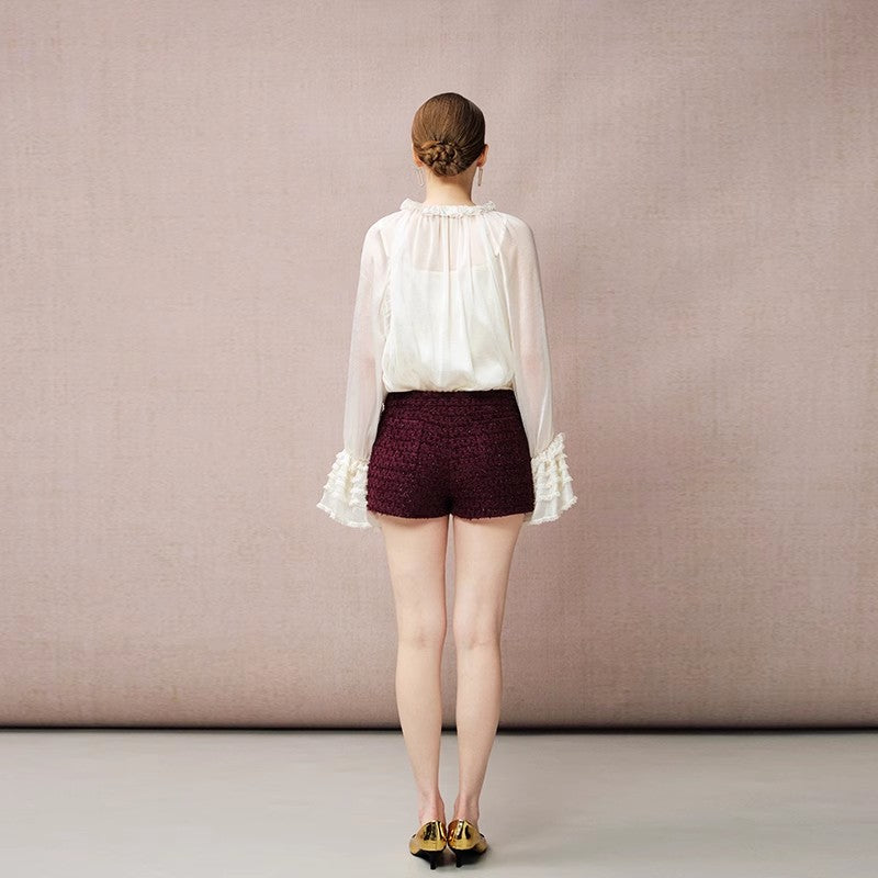 BURGUNDY TWEED SHORTS