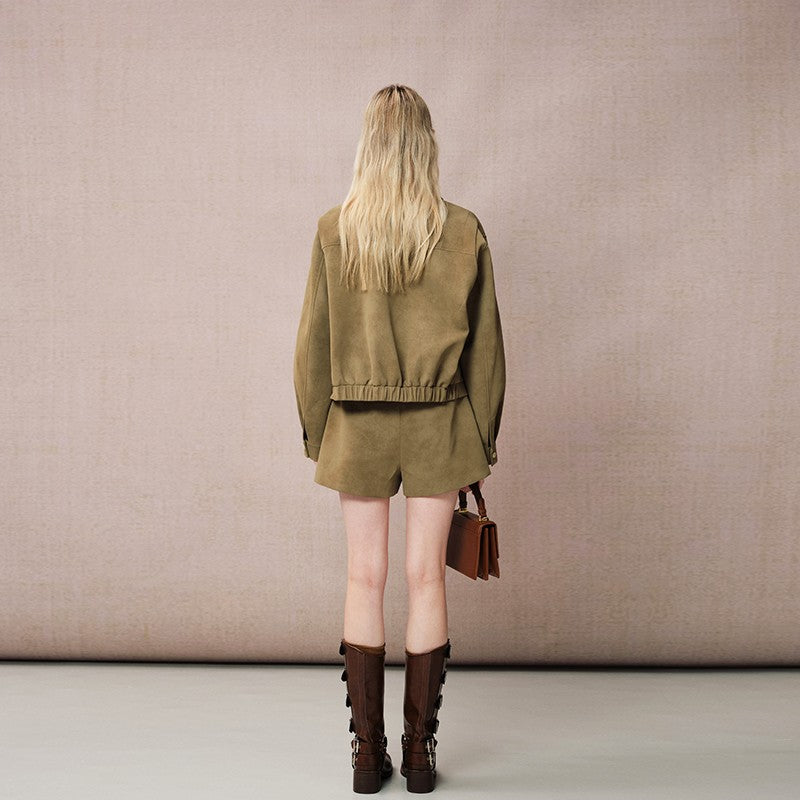 COFFEE BROWN FLOWER LEATHER SHORTS