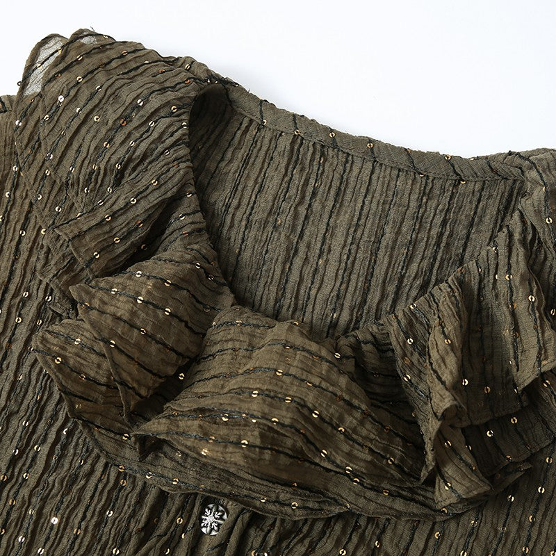 GREEN STRIPED SEQUIN SHIRT