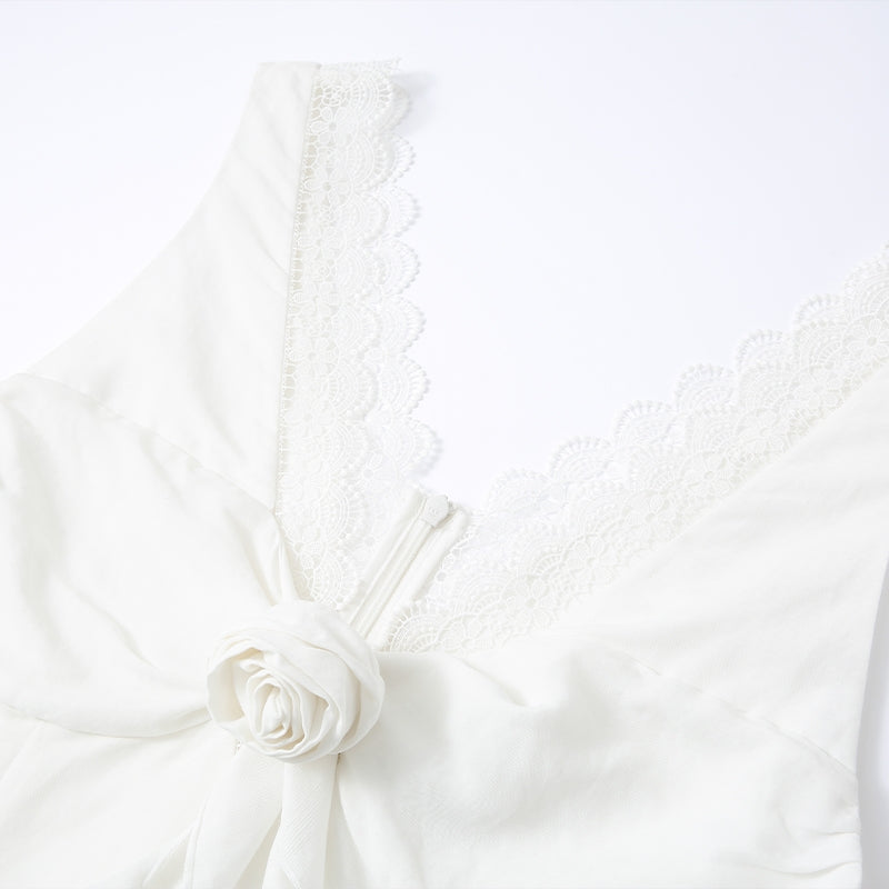 WHITE V-NECK SPLIT MAXI DRESS