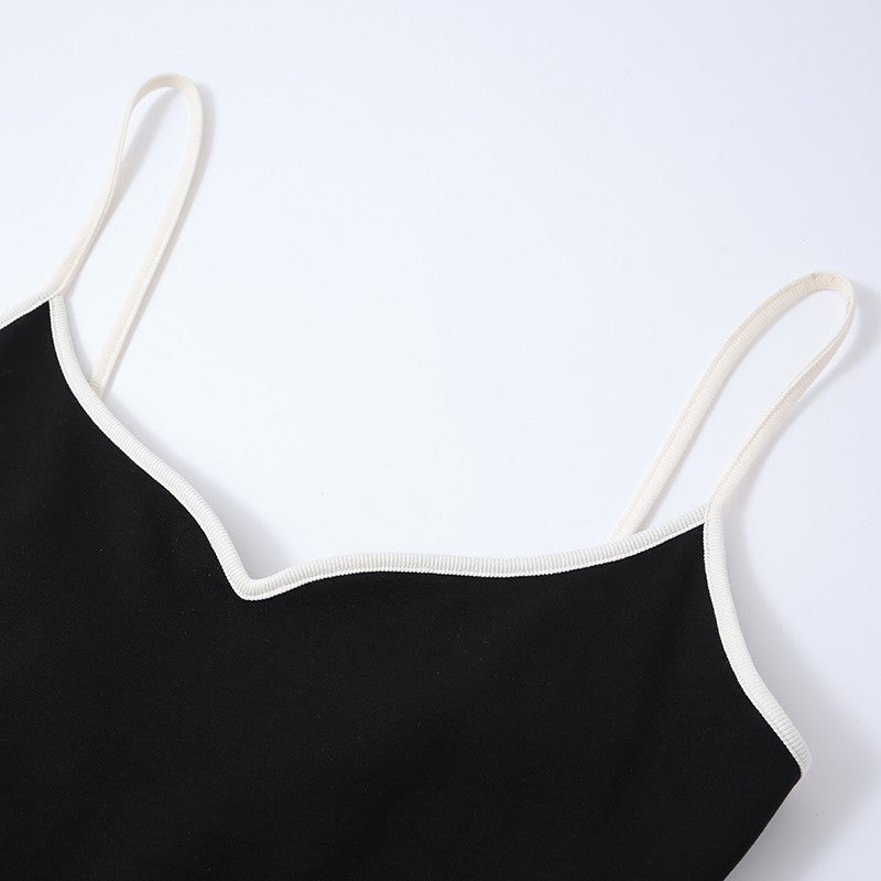 BLACK KNIT AND BEIGE CAMI DRESS