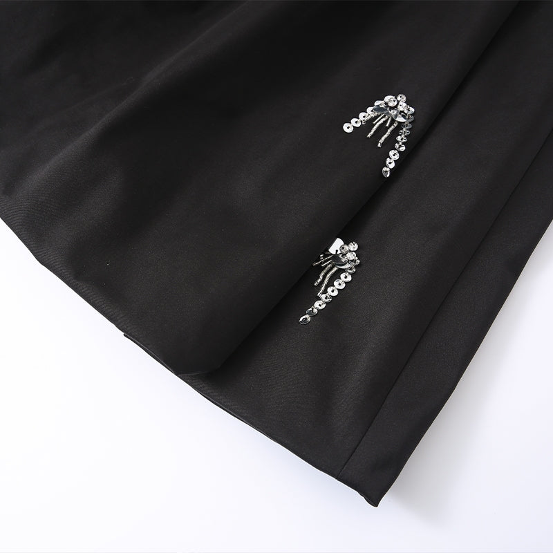 BLACK SEQUIN MIDI SKIRT