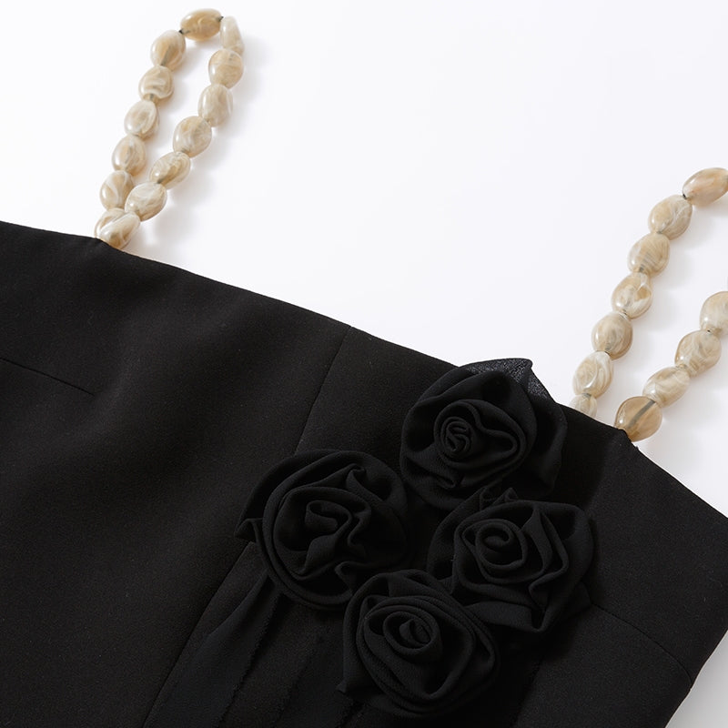 BLACK CRINKLED CHIFFON PANEL CAMI MAXI DRESS