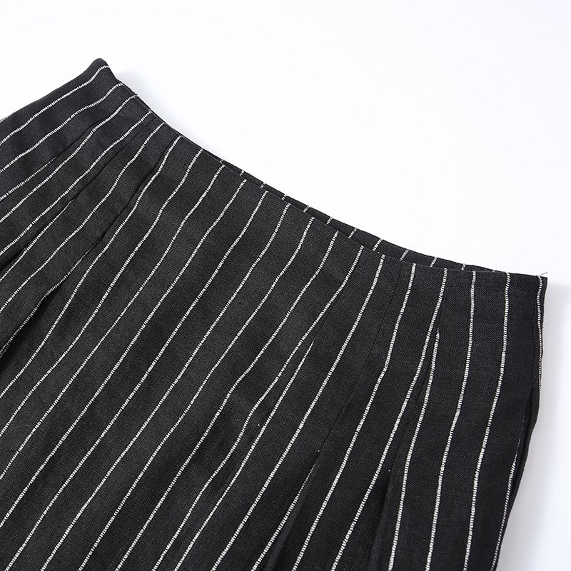 STRIPED LINEN PLEATED SKIRT