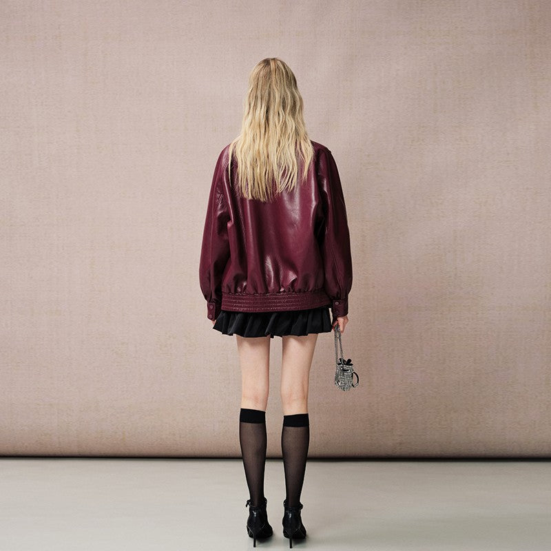 BURGUNDY CLASSIC LAPEL LEATHER JACKET