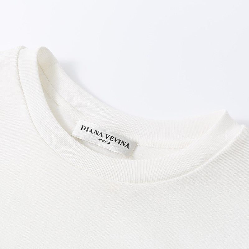 WHITE SEQUIN EMBROIDERED SHORT SLEEVE