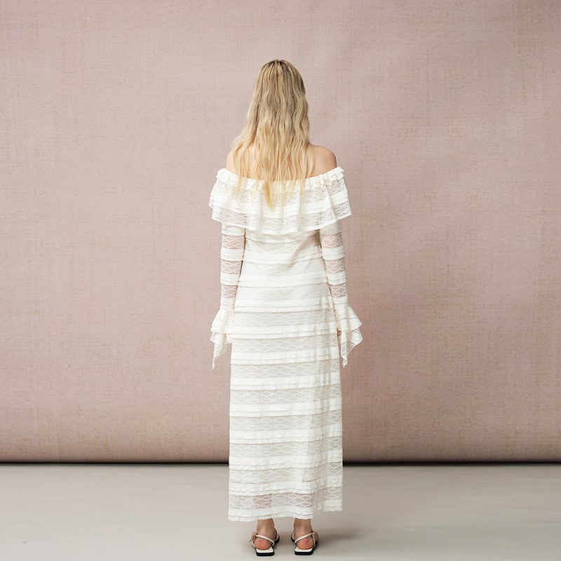 OFF-SHOULDER LACE LONG-SLEEVE DRESS