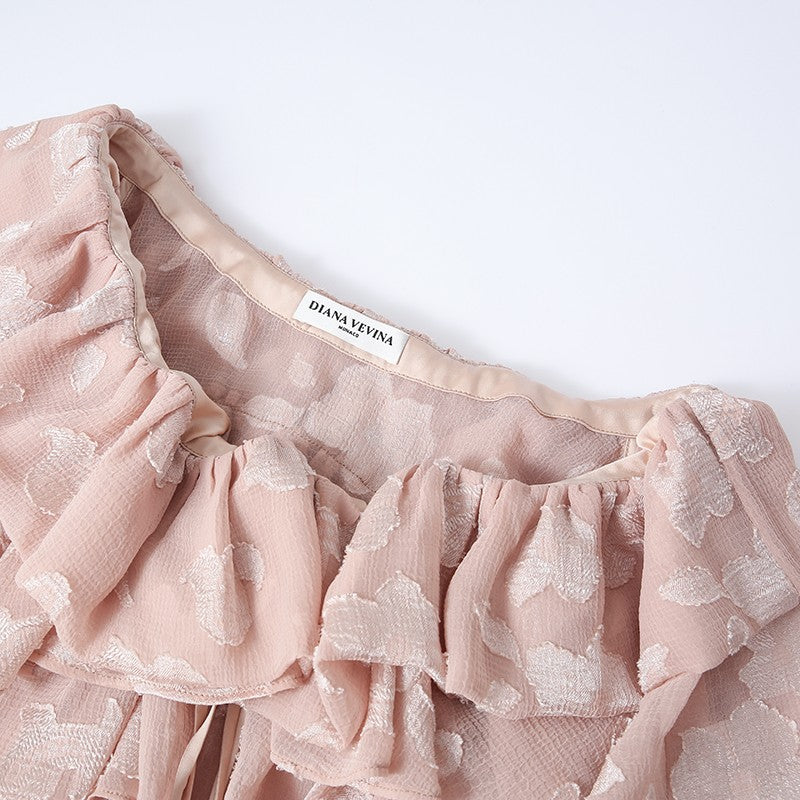 TEXTURED BURNOUT CHIFFON RUFFLE BLOUSE