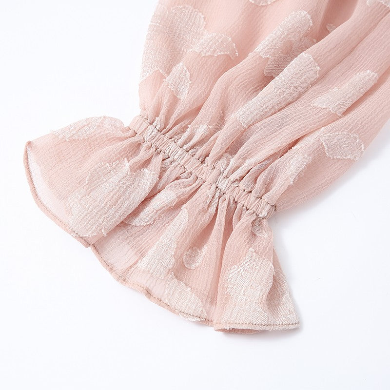 TEXTURED BURNOUT CHIFFON RUFFLE BLOUSE