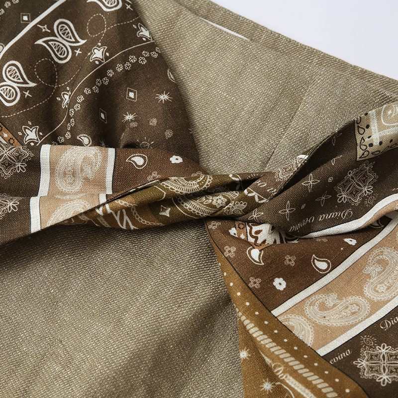 PRINTED KNOTTED LONG LINEN SKIRT