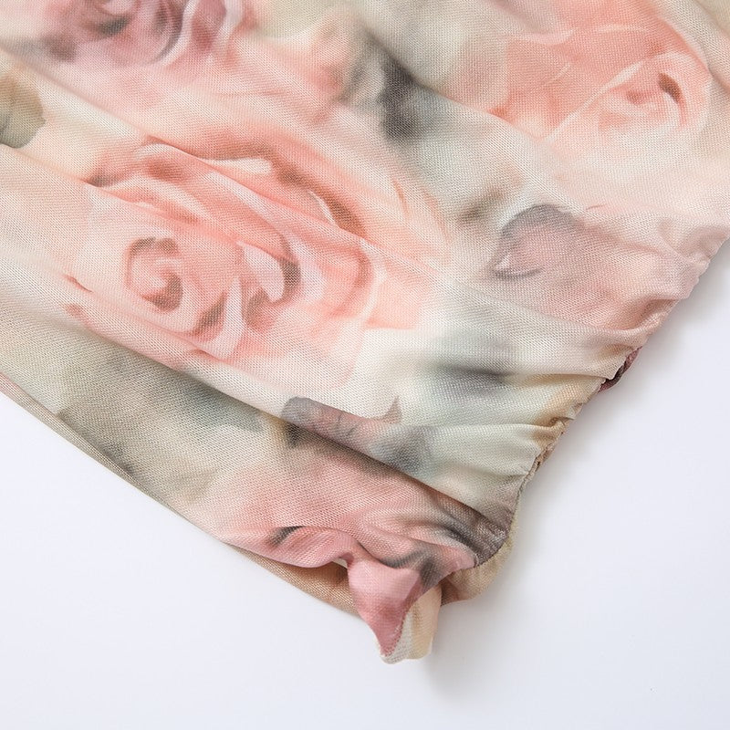 OFF-SHOULDER MESH ROSE OMBRÉ LAYERING TOP