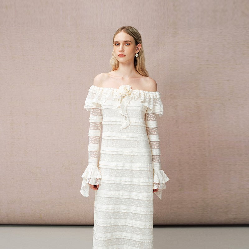 OFF-SHOULDER LACE LONG-SLEEVE DRESS