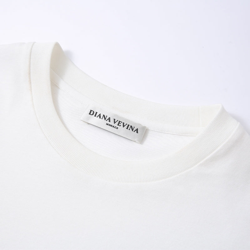 KNIT PATCHWORK LACE EMBROIDERED SHORT SLEEVE T-SHIRT