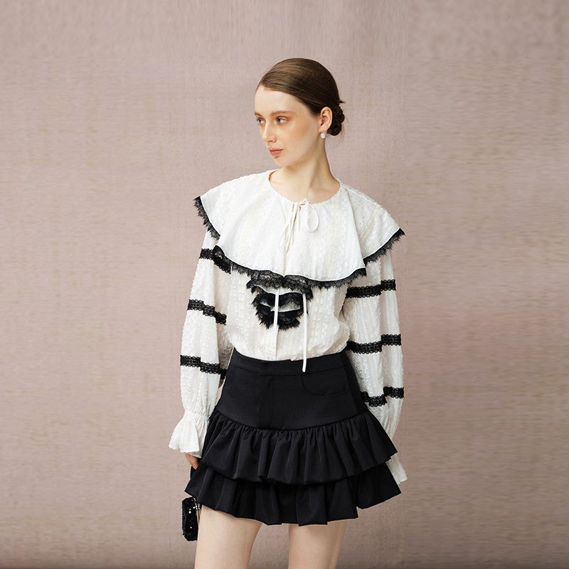 BLACK TIERED RUFFLE SKIRT