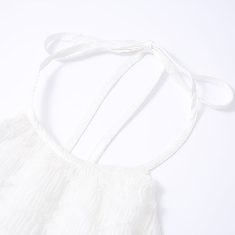 CHIFFON MESH RUCHED HALTER TOP