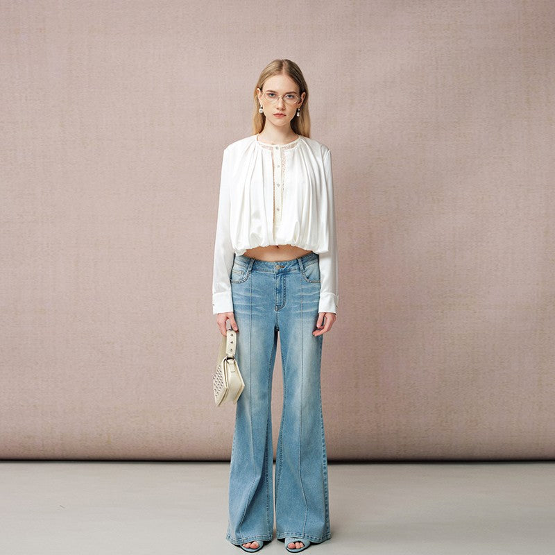 ACETATE LACE PATCHWORK LAYERED SHIRT