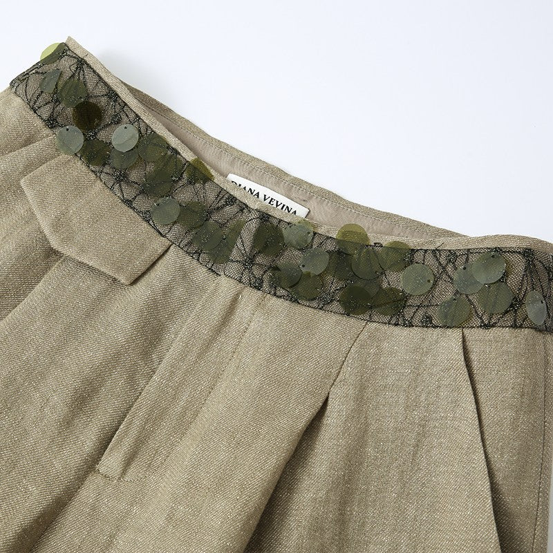 GREEN COTTON-LINEN PANTS