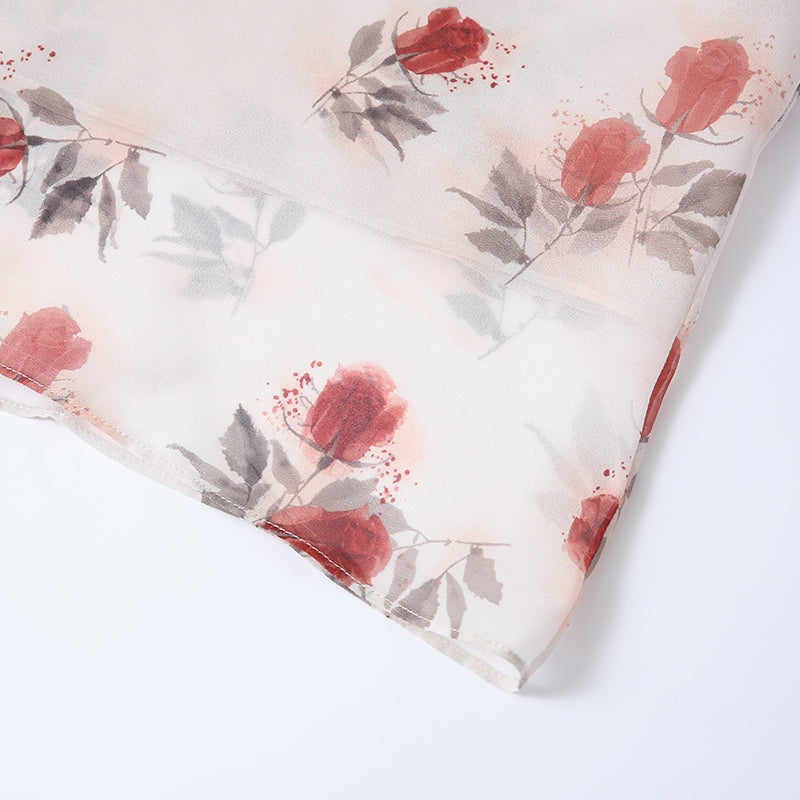ROSE PRINT CHIFFON STRAPPY DRESS